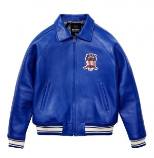 Avirex Icon Jacket Leather Heren Blauw | DPWJX-8597