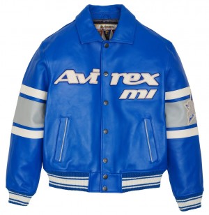 Avirex Limited Edition City Series Detroit Jacket Leather Heren Blauw | PVLQX-6342