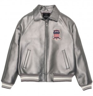 Avirex Limited Edition Pewter Metallic Icon Jacket Leather Heren Metal Zilver | RDTQH-4295