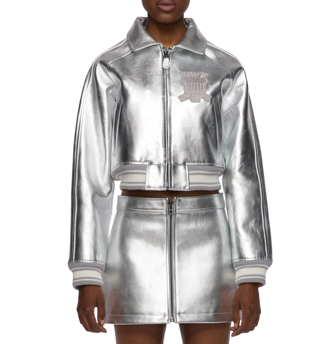 Avirex Limited Edition Cropped Metallic Icon Jacket Jas Dames Zilver | GKBAJ-6490