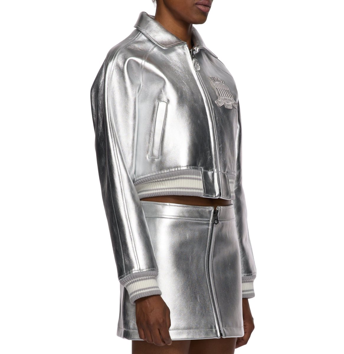 Avirex Limited Edition Cropped Metallic Icon Jacket Jas Dames Zilver | GKBAJ-6490